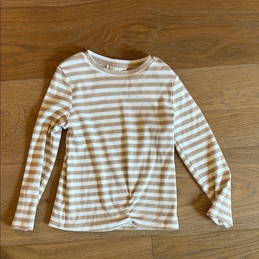 Chelsea & Violet Beige and White Striped Long Sleeve Tee